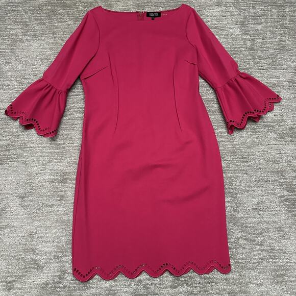 Teri Jon Dresses & Skirts - Teri Jon Dress Womens 16 Pink Bell Sleeve Sheath Scallop Hem Party Cocktail